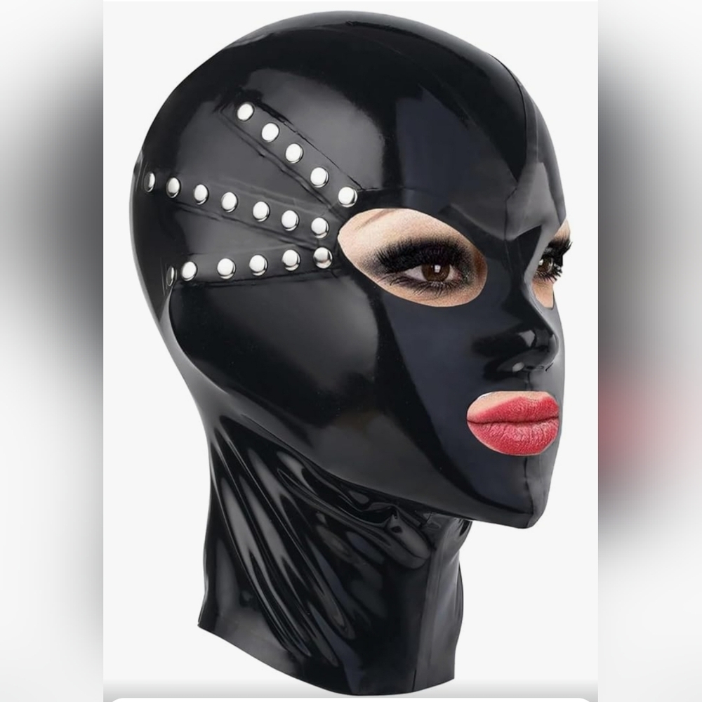 Black Studded Latex Mask One size